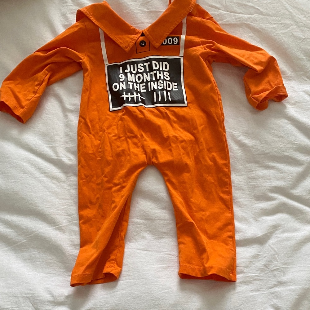 Orange Baby One-Piece Romper - 'I Just Did 9 Months' Graphic
